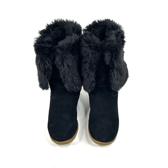 LANDS' END Mendota Black Suede Faux Fur Snow Boots Womens Size 7B Pull-On 420483 - Picture 2 of 11
